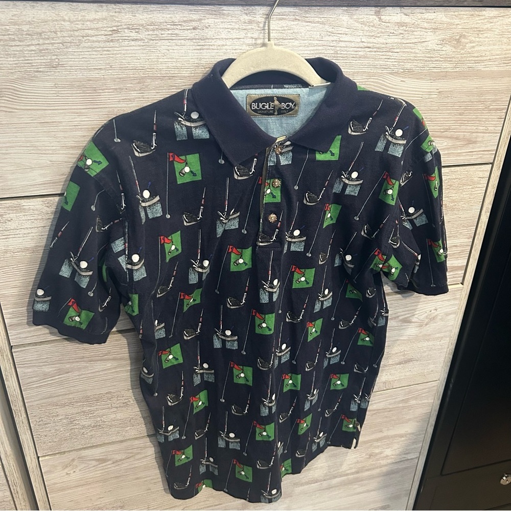 Vintage 90s Bugle Boy Polo Shirt Large Golf Balls Sport